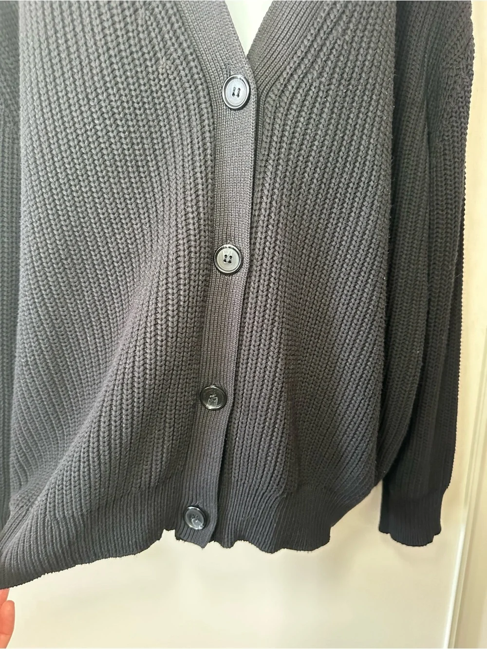 Jenni Kayne Women’s Black Chunky Knit Oversized Organic Cotton Cardigan- Small